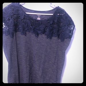 Nautical striped top with navy lace top.  NWOT